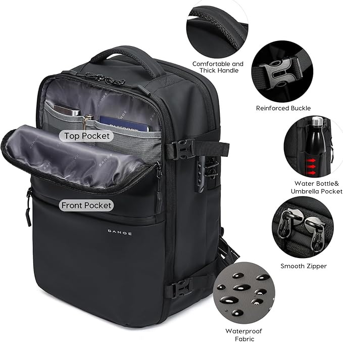 BANGE Travel Backpack for Men, Waterproof Lightweight Laptop Backpack for Business and Work, Anti Theft Rucksack for Men and Women