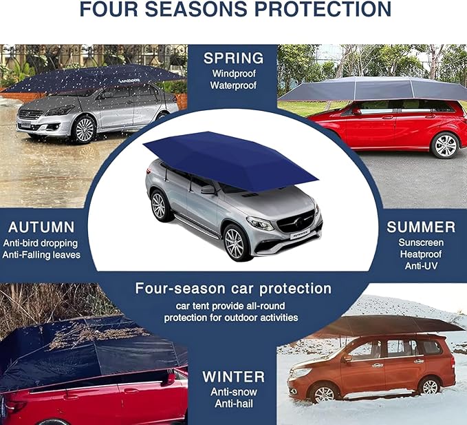 Automatic Car Umbrella Sun Shade Cover Remote Control, Foldable Car Roof Top Umbrella Tent Sunshade Universal Portable Electric Movable Carport Outdoor Car Protection (205 inch)