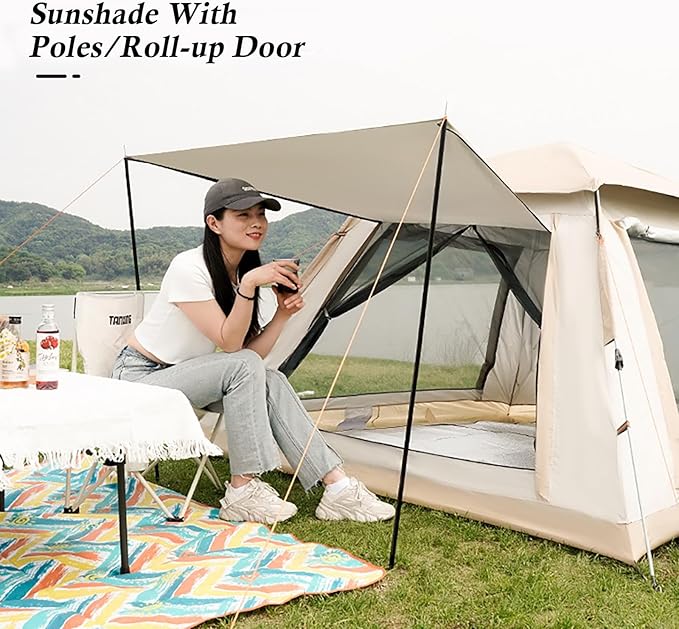 Instant Pop Up Camping Tent for 4-6 Person, 2 Mesh Windows & 2 Doors, Easy Set Up with Vestibule & Rainfly
