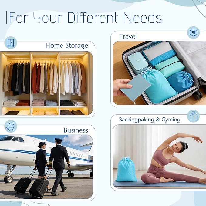 9 Pcs Packing Cubes Set for Travel with Waterproof Clothing Cubes Toiletry Shoe Laundry Jewelry Bag for Women Men(Light Blue)