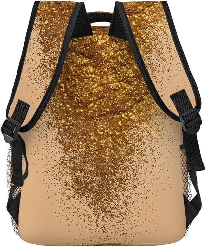 Lightweight Rucksacks for Climbing Outdoors Walking Cycling, Large Capacity Anti-Theft Multipurpose Carry On Bag, Gold Glitters Art Camping Outdoor Backpack