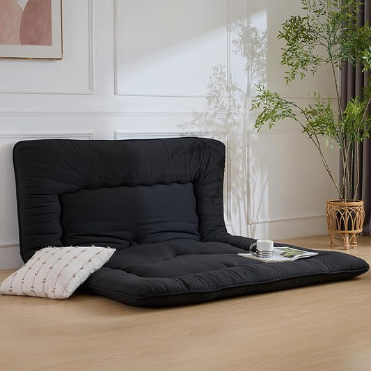 Japanese Floor Mattress, 3.5" Thicken Futon Mattress Tatami Mat, High Density Foam Support for Adult Kids Sleep, Portable Futon Sofa Bed for Camping, Pet Mat, Full 80"x 54"（Black）