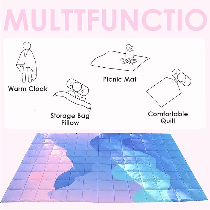 Lightweight Camping Blankets Outdoor Down Alternative Puffy Printed Camping Blanket Waterproof Large Silk Cotton Blanket Packable Warm for Trave Picnic Hiking Camping Cold Weather 78" x 55"