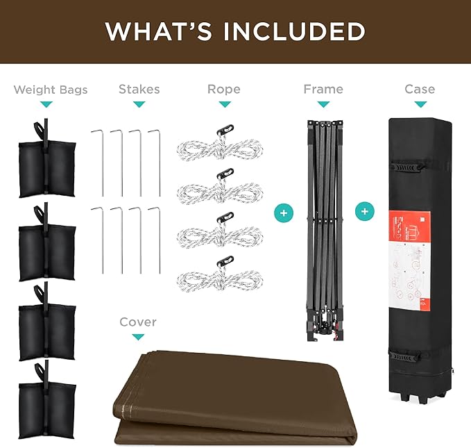 Best Choice Products 8x8ft Pop Up Canopy Tent, Outdoor Shade, 1 Person 1 Minute Set Up, Carry Case, 4 Weight Bags - Brown