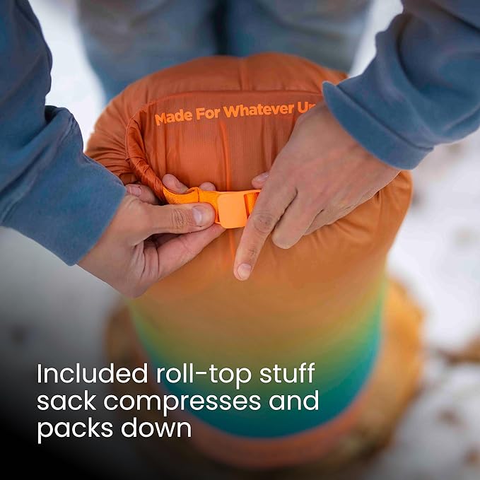 Rumpl Original Puffy Blanket - Warm Puffy Camping Blanket, 100% Recycled Polyester Insulation, Lightweight, Packable, Water-Resistant, Outdoor Puffer Blanket, 84"x80", Baja Fade