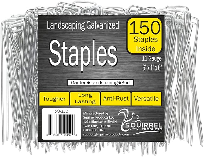 Squirrel Products Galvanized Steel Redrawn Garden Stakes, 6 Inch Lawn Staples, 11 Gauge Stakes, 2.9mm 15x2.5x15cm – 150 Pack