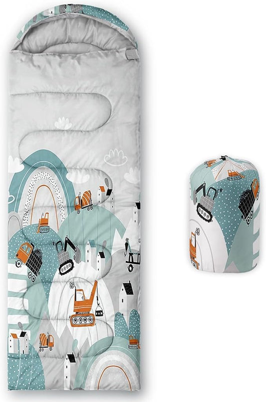 Kids Sleeping Bag for Boys Girls,Cartoon Blue Unicorn Print-Lightweight Warm Portable Outdoor Indoor-Waterproof Cold Weather Resistant Sleeping Bag for Camping Hiking