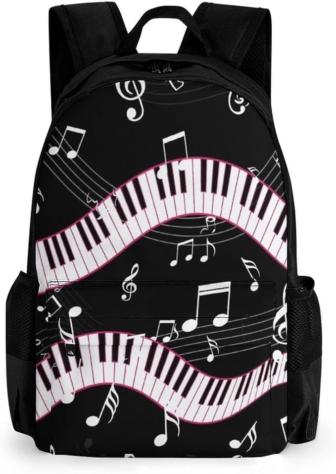 Supdreamc Lightweight Rucksacks for Camping Picnic Walking Cycling, Large Capacity Multipurpose Anti-Theft Carry On Bag, Black And White Piano Keys Music Note Travel Hiking Camping Rucksack