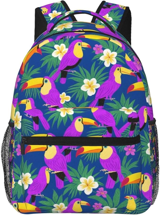 Daypack Bookbag Multipurpose Anti-Theft Big Capacity Carry On Bag, Hornbill Toucan Bird Travel Hiking Camping Rucksack With Padded Straps