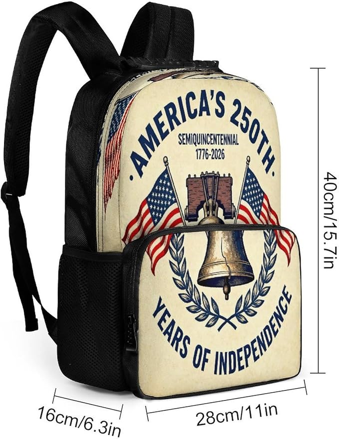 Adults Lightweight 250th Anniversary 1776-2026 Patriotic Freedom Art Rucksacks Large Capacity Bookbag With Adjustable Shoulder Straps for Trekking Outdoors Bicycle