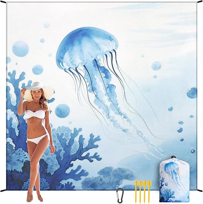 Beach Blanket, Sandproof Beach Mat, Waterproof Quick Drying Lightweight Outdoor Aztec Picnic Mat 79" X 83"/120"x108" for 2-8 Adults for Travel, Camping, Hiking