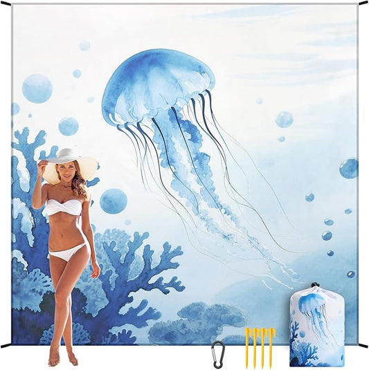 Beach Blanket, Sandproof Beach Mat, Waterproof Quick Drying Lightweight Outdoor Aztec Picnic Mat 79" X 83"/120"x108" for 2-8 Adults for Travel, Camping, Hiking