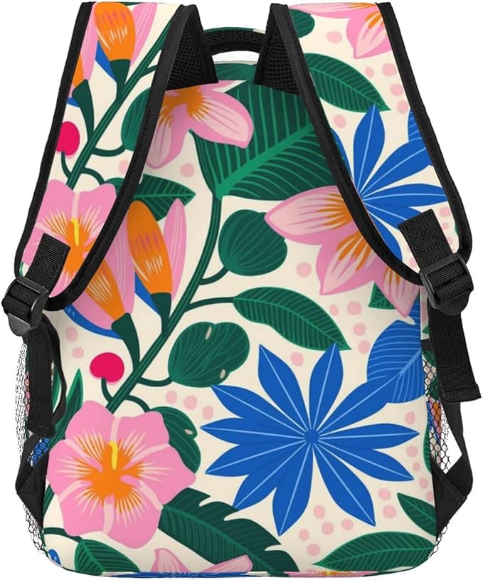 Daypack Anti-Theft Multipurpose Large Capacity Shoulder Bag, Abstract Colorful Plants And Flowers Travel Hiking Camping Rucksack With Smooth Zippers