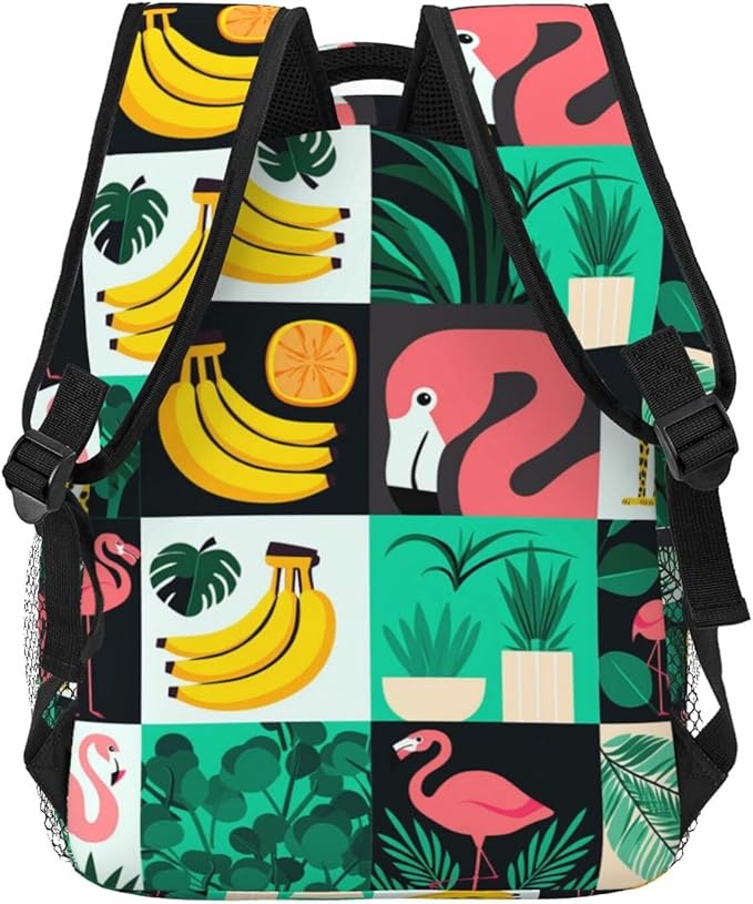 Adults Lightweight Banana Palm Leaf Leopard Flamingo Stripe Rucksacks Large Capacity Bookbag With Adjustable Shoulder Straps for Trekking Outdoors Bicycle
