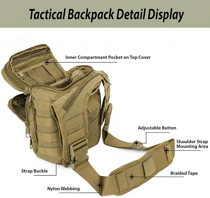 Tactical Backpack for Men，Military Sport Bag Pack Sling Shoulder Backpack Tactical Crossbody Bag EDC Molle Assault Range Bag Chest Pack for Hiking Camping Outdoor - Khaki