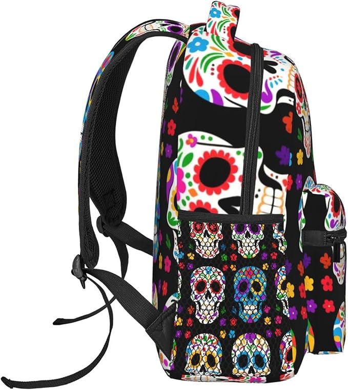 Men Women Polyester Dead Sugar Skull Backpack Large Capacity Bookbag With Smooth Zippers for Climbing Picnic Bicycle