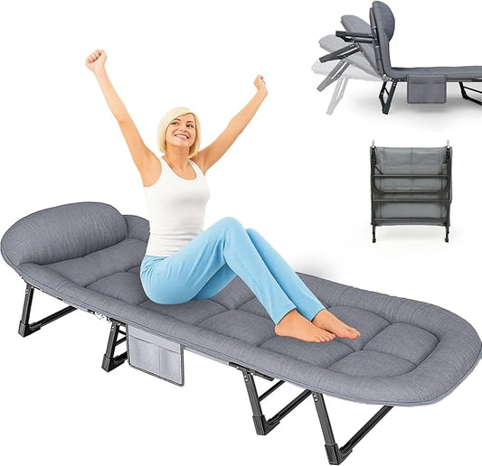 Camping Cot with Mattress, No Assembly Required Heavy Duty Folding Camping Cot for Adults, 550 Lbs Capacity Adjustable Portable Sleeping Bed for Indoor, Outdoor & Patio Use (L''70)