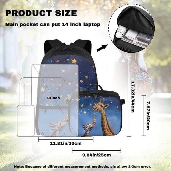 HUGS IDEA Star Giraffes Backpacks for Girls with Lunchbox Cute Book Bag for Toddler Gils Lightweight Kindergarten Preschool School Bag Kids Back Pack Students Bookbag for Camping Hiking