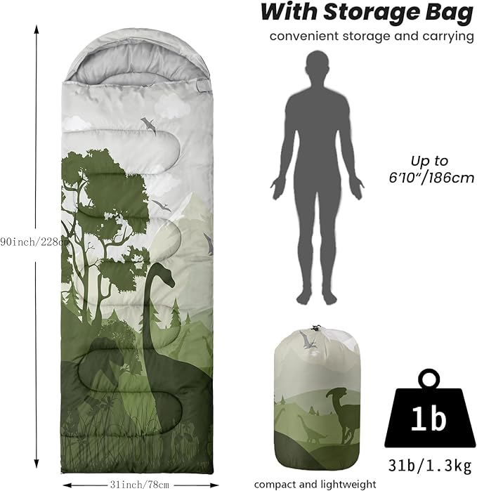 Sleeping Bags for Adults Youth Kids,3D Printing Camping Sleeping Bag for Girls Boys Lightweight Waterproof Cold/Warm Weather Sleeping Bag for 3 Seasons