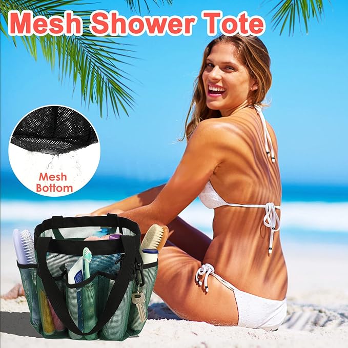Mesh Shower Caddy Portable for College Dorm Room Essentials, 8-Pocket Large Shower Basket Tote Bag with 2 Handles for Toiletry, Bathroom, Beach, Camp, Gym