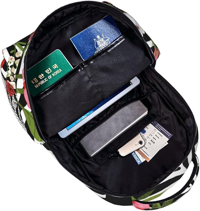 Men Women Lightweight Cheetah Leopard Print Floral Pattern White Daypack Bookbag Big Capacity Carry On Bag With Side Pockets for Camping Travel Bicycle