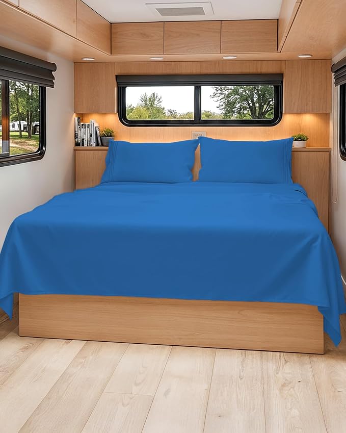 Short Queen Size 4 Piece Sheet Set - RV Short Queen, Soft, Breathable & Cooling Bed Sheets Set w/ Deep Pockets - Hotel Luxury Bedding for Women, Men, Kids, Teens, Boys & Girls - Oeko-Tex - Royal Blue