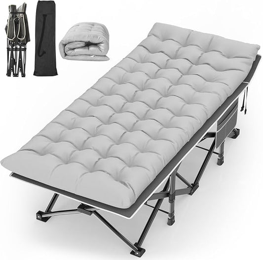 Suteck Camping Cot, 32In XXL Folding Camping Cot Heavy Duty Sleeping Bed for Adults 1200D Double Layer Oxford Cots for Camping W/Pilllow Mattress Carry Bag for Home Office Nap Beach Travel, 900LBS