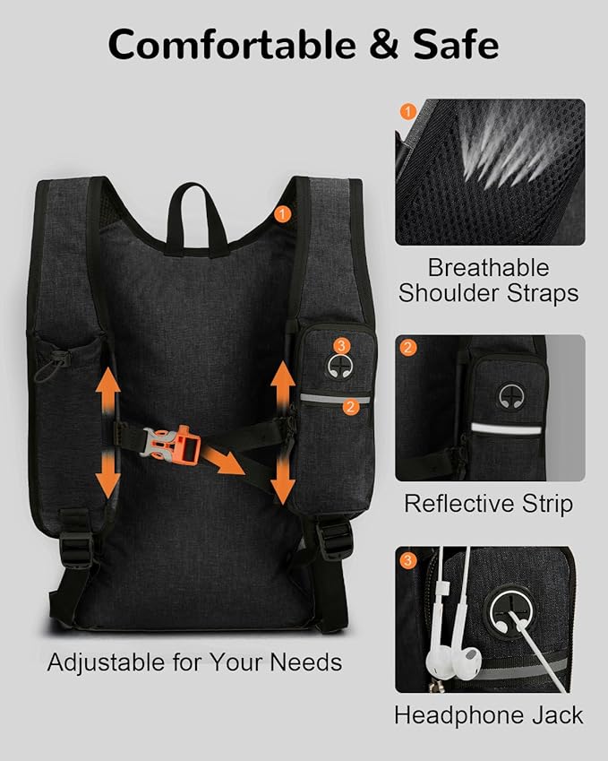 Folding Hiking Backpack with Phone Pocket for Men Women, Small Ultralight Packable Casual Daypack with Shoulder Chest Straps for Travel, 15L Foldable Lighweight Day Pack, Black