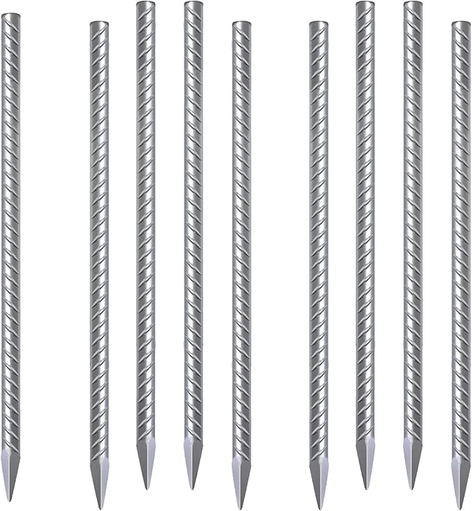Rebar Stakes 12 Inch 10 Pack Tent Spikes Heavy Duty Metal J Hook, Fence Stakes for Trampoline, Fence, Camping Tent (9, I-16 x2/5")