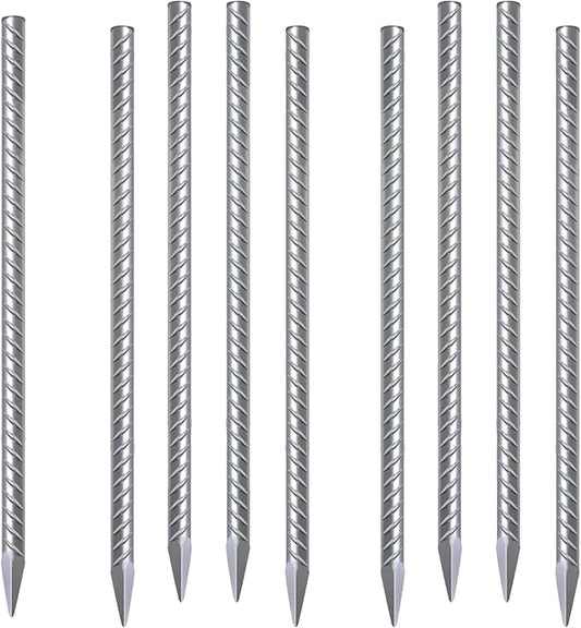 Rebar Stakes 12 Inch 10 Pack Tent Spikes Heavy Duty Metal J Hook, Fence Stakes for Trampoline, Fence, Camping Tent (9, I-16 x2/5")