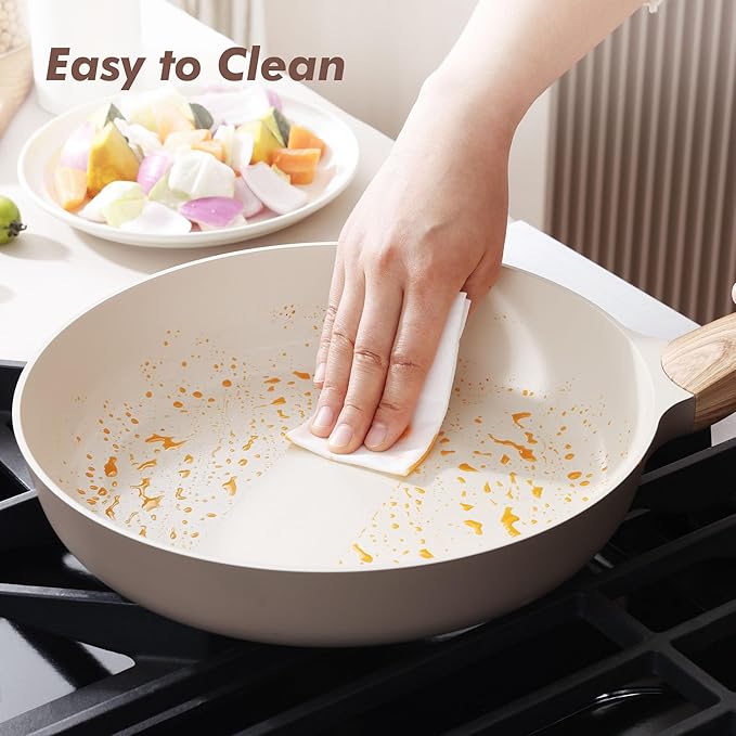 SENSARTE Ceramic Nonstick Frying Pan Skillet with Lid 8inch Non Stick Pan Omelet Pans, Non-toxic Healthy Kitchen Cooking Chef's Pan, Free of Intentionally Added PFAS/PTFE, Induction Compatible, Taupe