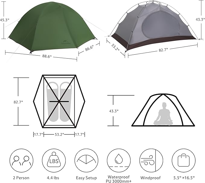 Naturehike 4 Season Tent,Waterproof 2 Person Backpacking Tent, Four Season Tents for Cold Weather Winter Camping
