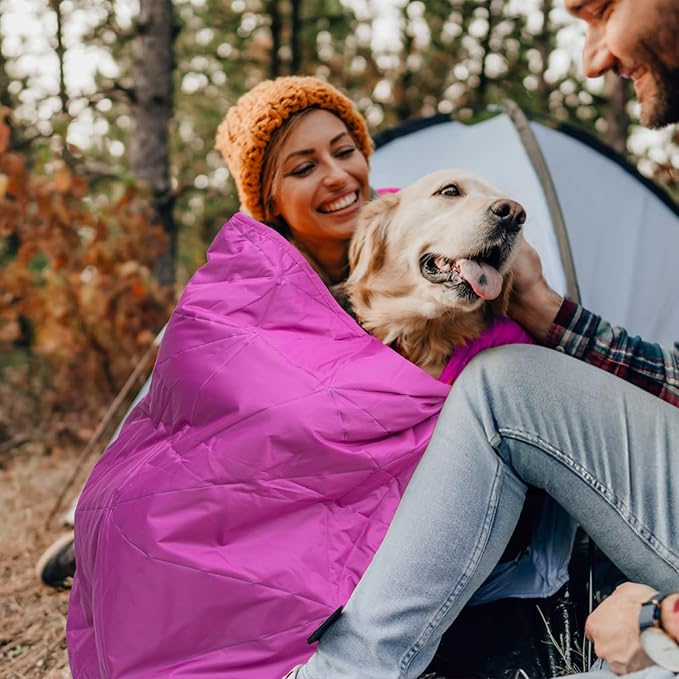 Outdoor Waterproof Blanket, Foldable Fleece Stadium Blanket for Outdoor Sports Event, Camping, Car, Pet, Picnics - Windproof, Wearable, Machine Washable 80" x 58" (Rose Purple)