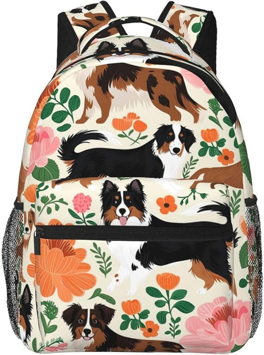 Adults Lightweight Australian Cattle Dog Florals Shoulder Book Bags Big Capacity Shoulder Bag With Adjustable Shoulder Straps for Trekking Work Walking Cycling