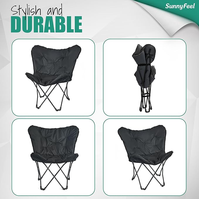 SunnyFeel Oversized XL Padded Camping Chair, Outdoor Butterfly Chair, Portable, Folding, Large Camp Lounge Chairs, Padded Living Room Indoor Chairs Lawn Chairs for Beach,Tailgating,Sport Events,Picnic