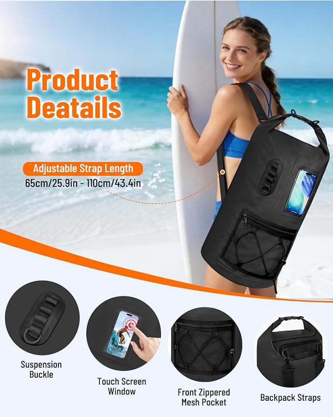 Waterproof Dry Bag, 20L/30L Roll Top Waterproof Backpack with Waterproof Phone Case, Heavy Duty Storage Bag for Women Men, for Travel, Kayaking, Boating, Rafting, Camping, Hiking & Beach