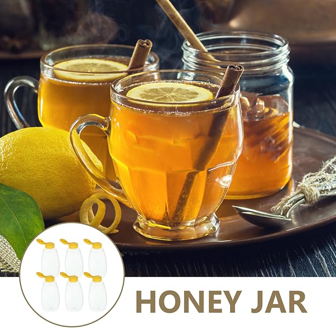 HOMSFOU 6pcs 500g Plastic Honey Jars with Squeeze Dispenser Caps, Food-grade Storage Containers for Kitchen, Honey, Syrup, and Condiments