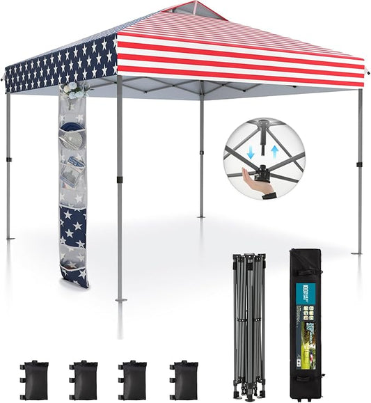 Sophia & William Canopy Tent Pop Up 10x10 ft, One Person Push Set Up Tent, Outdoor Canopies Shelter Heavy Duty Straight Legs with 4 Sandbags & Guy Ropes, 1 Roller Bag & Storage Bag, 8 Stakes, UPF50+