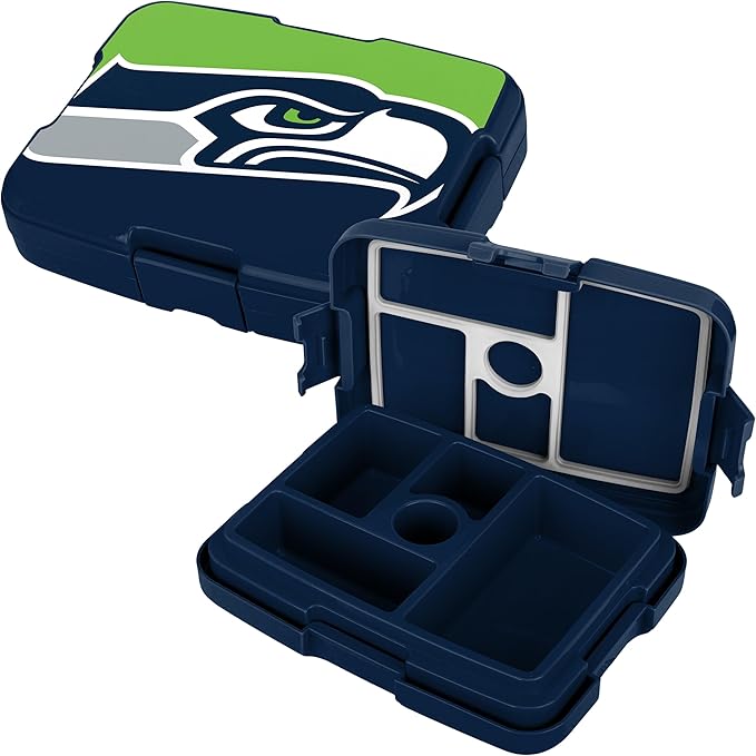 FOCO NFL Unisex-Adult Officially Licensed 2-Tone Big Logo Team Color Football Leak Proof 5 Compartment Bento Lunch Box - Seattle Seahawks