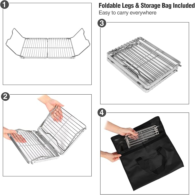 REDCAMP Folding Campfire Grill 304 Stainless Steel Grate, Adjustable Height Portable Camping Grill with Carrying Bag for Outdoor Cooking BBQ