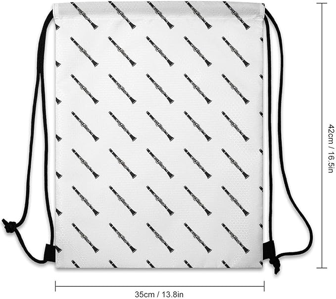 Gym Drawstring Backpack Water Resistant Sackpack with Compartment for Swimming Beach Sports Travel Unisex, Clarinet Musical Instrument Bags