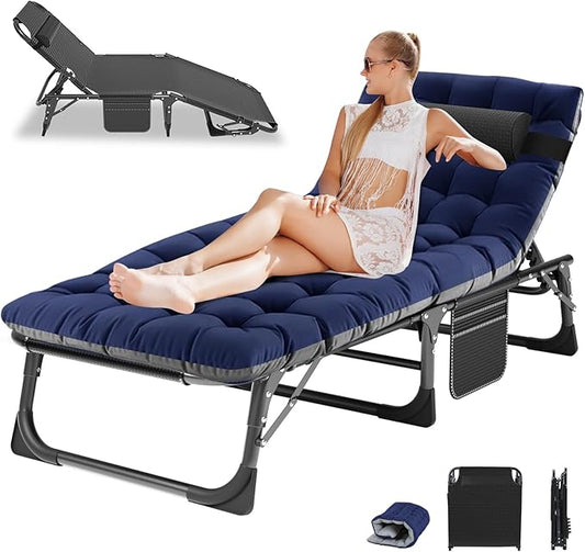 LILYPELLE Lounge Chair with Mattress, Heavy Duty Outside Lounge Chair Outdoor Portable Folding Lounge Chairs Sleeping Cots Bed for Camping, Pool, Beach, Patio