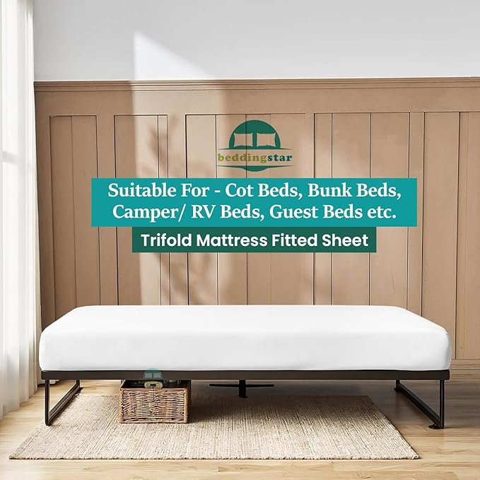 Twin Fitted Sheet 39 x 75 Inches 10" Deep Pocket 100% Egyptian Cotton 600 Thread Count Snug Fit for Trifold Mattress, Narrow Twin, Camp Bunk, Guest Bed, Army Cot Soft & Breathable – White
