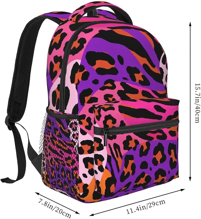 Polyester Daypack for Camping Travel Walking Cycling, Big Capacity Anti-Theft Multipurpose Bookbag, Cheetah Leopard Print Floral Color Camping Outdoor Backpack
