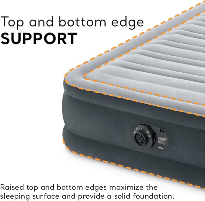 Intex Twin Size Dura Beam Deluxe Comfort Plush Air Mattress with Fiber Tech Construction, Built in Pump, and Portable Storage Case, Gray (2 Pack)