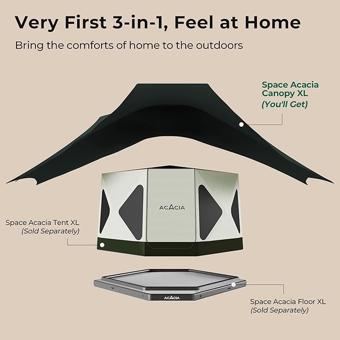ACACIA Canopy 4 Person for Space Acacia Camping System, PU2000 Waterproof Camping Tarp for 4 Season Camping, UPF50+ Sunproof Tent Tarp with 4 Telescoping Poles, Carry Bag, Summer Night