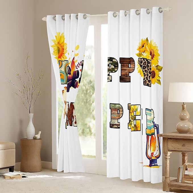 Erosebridal Happy Camping Window Drapes Animal Fur Print Camouflage Blackout Curtains 52"Wx84"L Country Campfire Flowers Curtains for Bedroom Living Room,Woodland Farmhouse Window Treatments 2 Panels