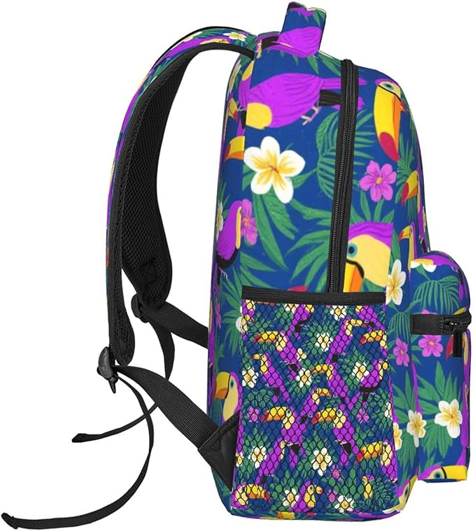 Daypack Bookbag Multipurpose Anti-Theft Big Capacity Carry On Bag, Hornbill Toucan Bird Travel Hiking Camping Rucksack With Padded Straps