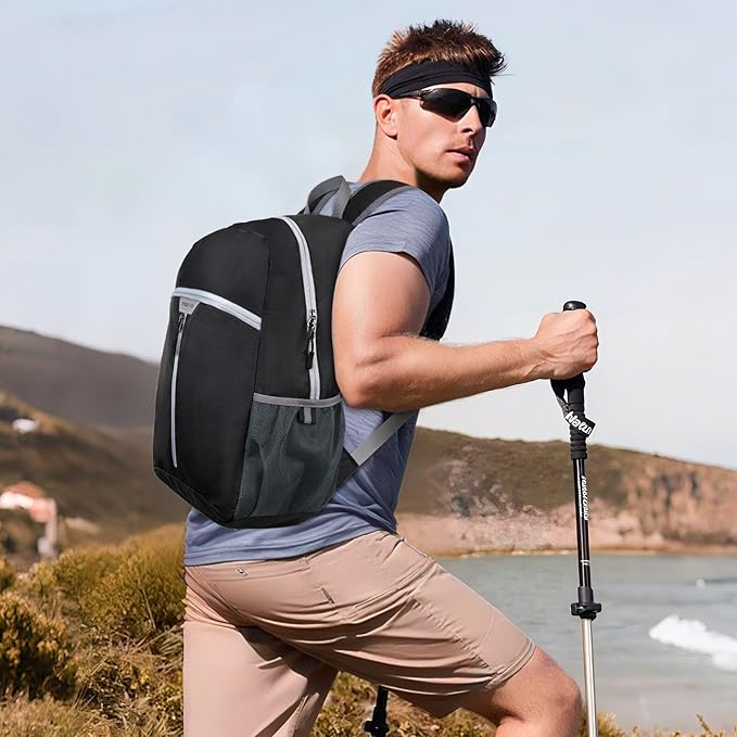 MOSISO Lightweight Hiking Daypack,35L Waterproof Packable Backpack, Foldable Day Bag with Inside Wet Clothes Compartments for Travel Camping Outdoor, Black