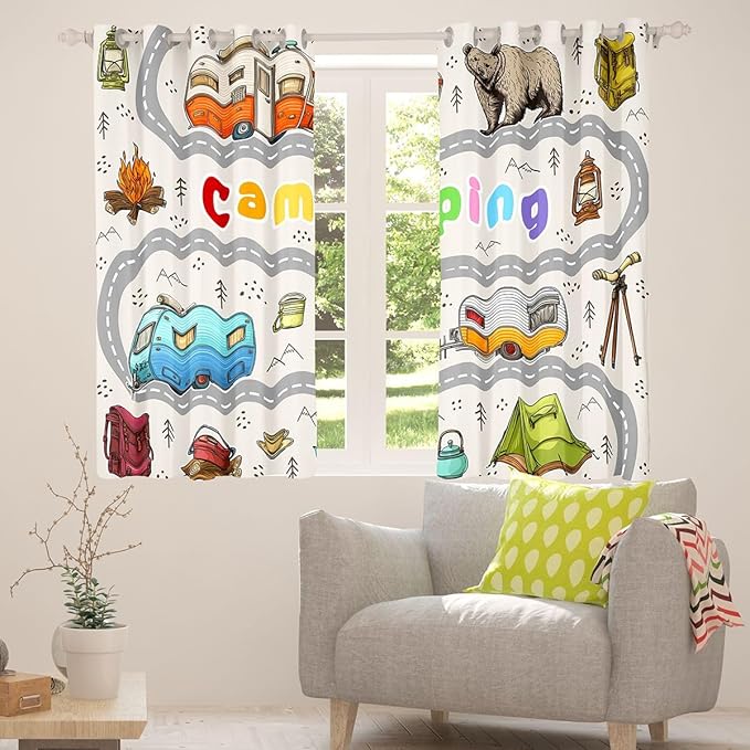 Feelyou Rv Camping Camper Blackout Curtains Wildlife Animal Bear Darkening Drapes for Bedroom Living Room Decor Camping Adventure Thermal Insulated Shades Window Treatments, 2 Panels 52 x 63 Inch